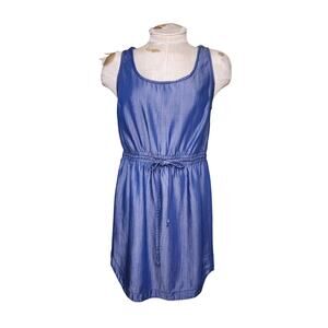 Ann Taylor Loft  Blue Jean Chambray Sleeveless Drawstring‎ Shirt Dress S
